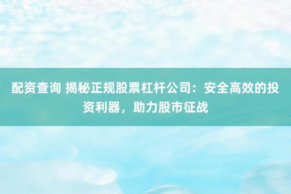 配资查询 揭秘正规股票杠杆公司：安全高效的投资利器，助力股市征战