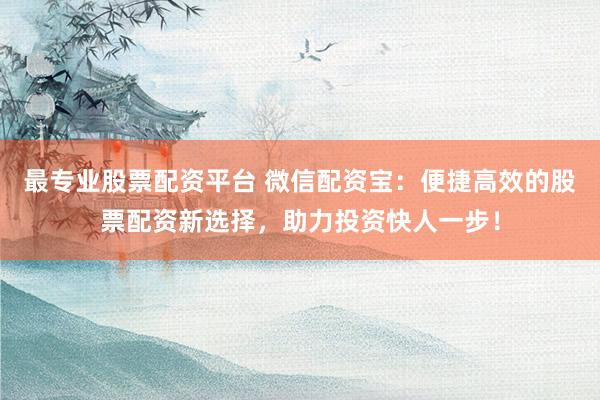 最专业股票配资平台 微信配资宝：便捷高效的股票配资新选择，助力投资快人一步！