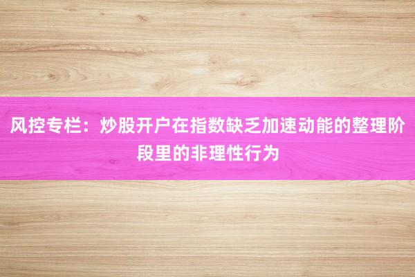 风控专栏：炒股开户在指数缺乏加速动能的整理阶段里的非理性行为