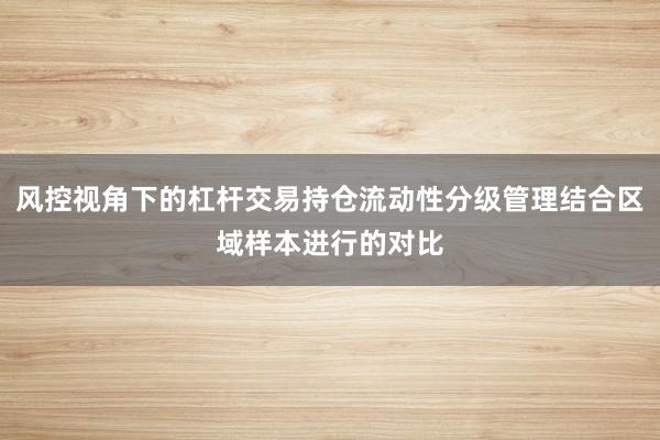 风控视角下的杠杆交易持仓流动性分级管理结合区域样本进行的对比